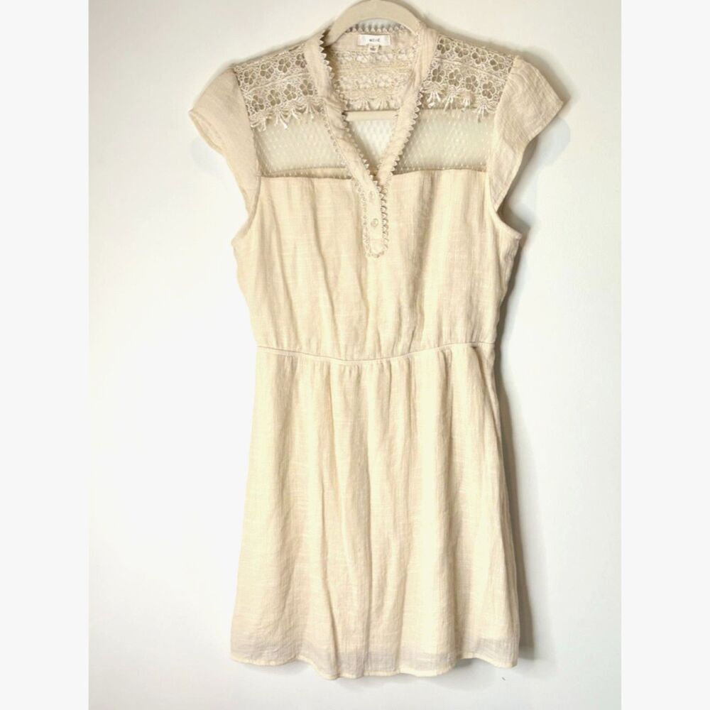 Mine by Anthropologie Lace Cream Boho Dress Junior Size Large Women XS-Small k30